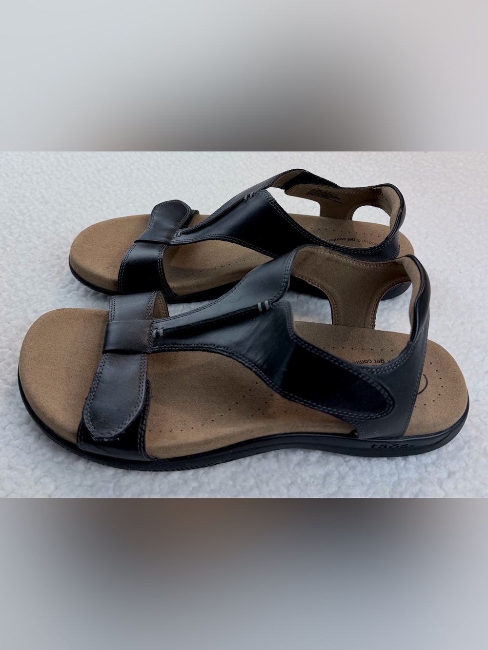 TAOS • Black/Tan Leather Open Toe T‑Strap Comfort Sandals, 9 - Picture 6 of 16